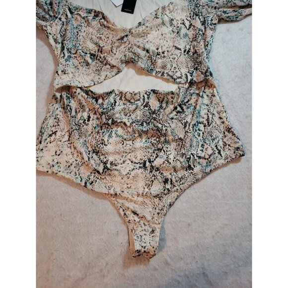 AFRM Neutral Aqua Snake Print Long Sleeve Cutout Bodysuit Size XL - Picture 16 of 16